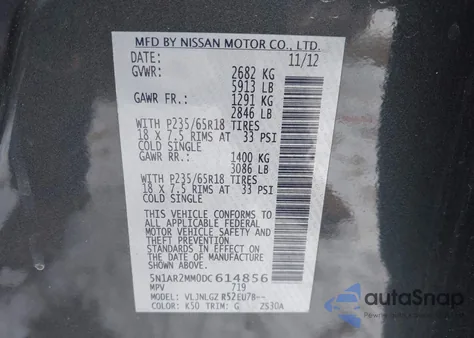 2013 Nissan Pathfinder Sl z USA, uszkodzony, nr VIN 5N1AR2MM0DC614856